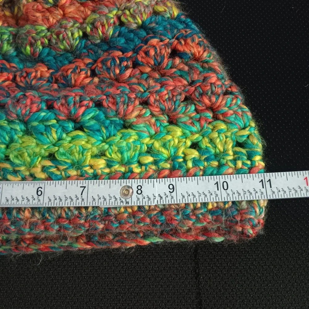 Handmade Vintage Beanie & Cowl Set Women OS Multi EUC Crochet Knit Winter Boho